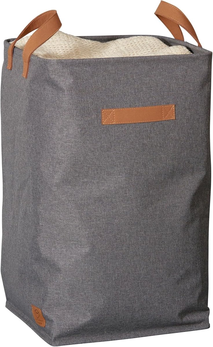 Wasmand - Grijs - 35 x 35 x 58 cm - Duurzame Linnen Stof met Handgrepen - Voor Huishoudelijk Gebruik
