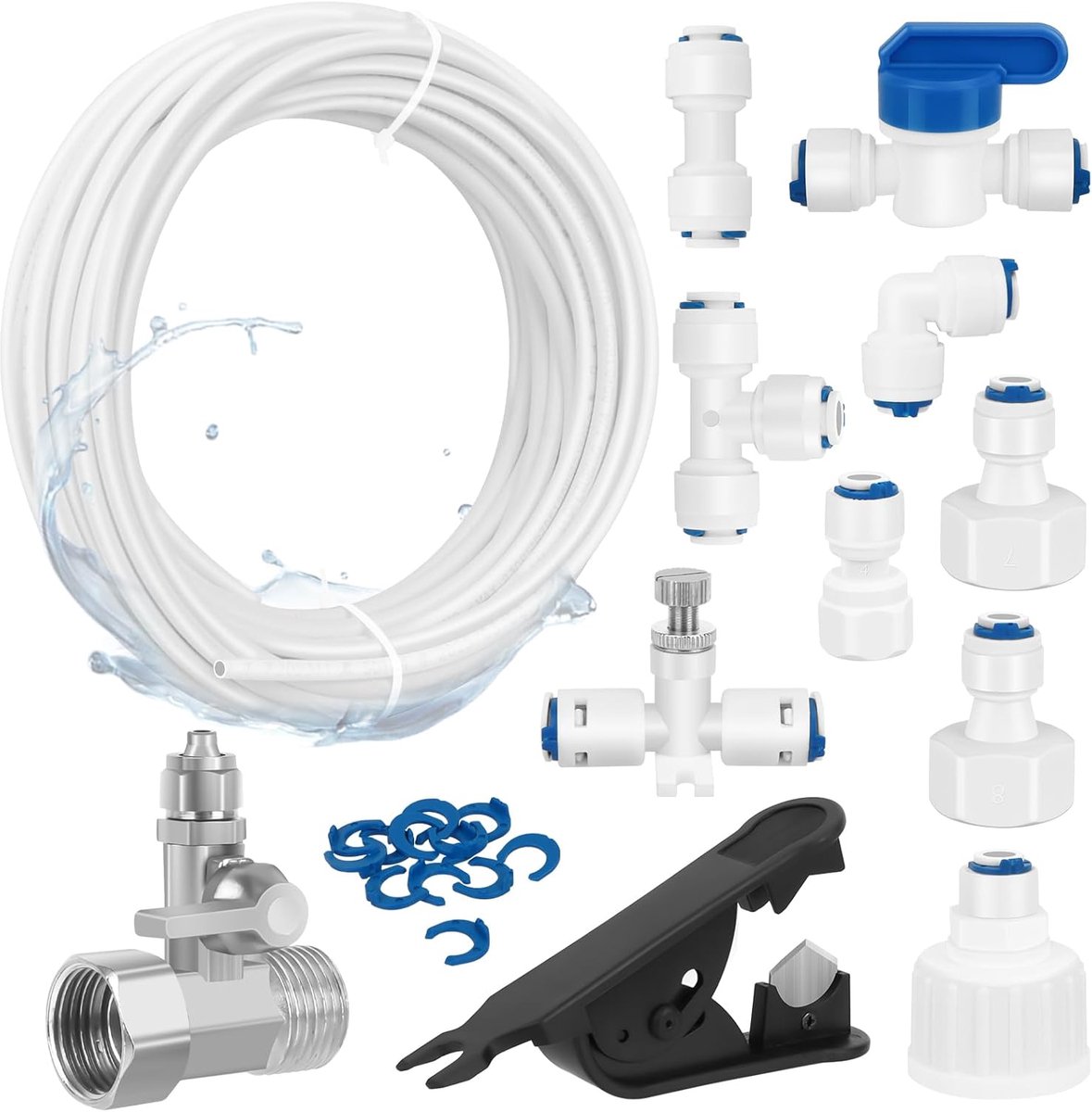 Watertoevoerleiding 15 m - universele aansluitset met T-stuk - 1/4 inch slang - ideaal voor waterfilterinstallaties - ShopVlot