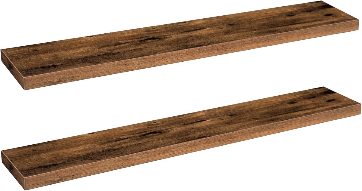 Set van 2 Wandplanken - Wandgemonteerde Planken van 120 cm - Decoratieve Houten Planken voor Badkamer, Slaapkamer en Keuken in Rustiek Bruin