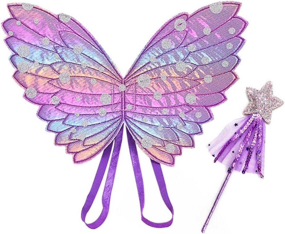 Betoverende Vlinder Kostuumset voor Meisjes met Toverstaf en Feeënvleugels, Perfect voor Halloween en Cosplay Accessoires