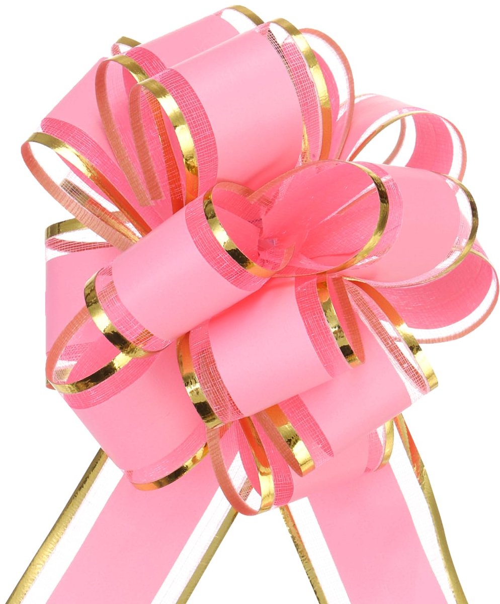 Cadeaustrik 10 cm - organza met gouden rand - 5 stuks - roze voor bruiloftsauto - ShopVlot