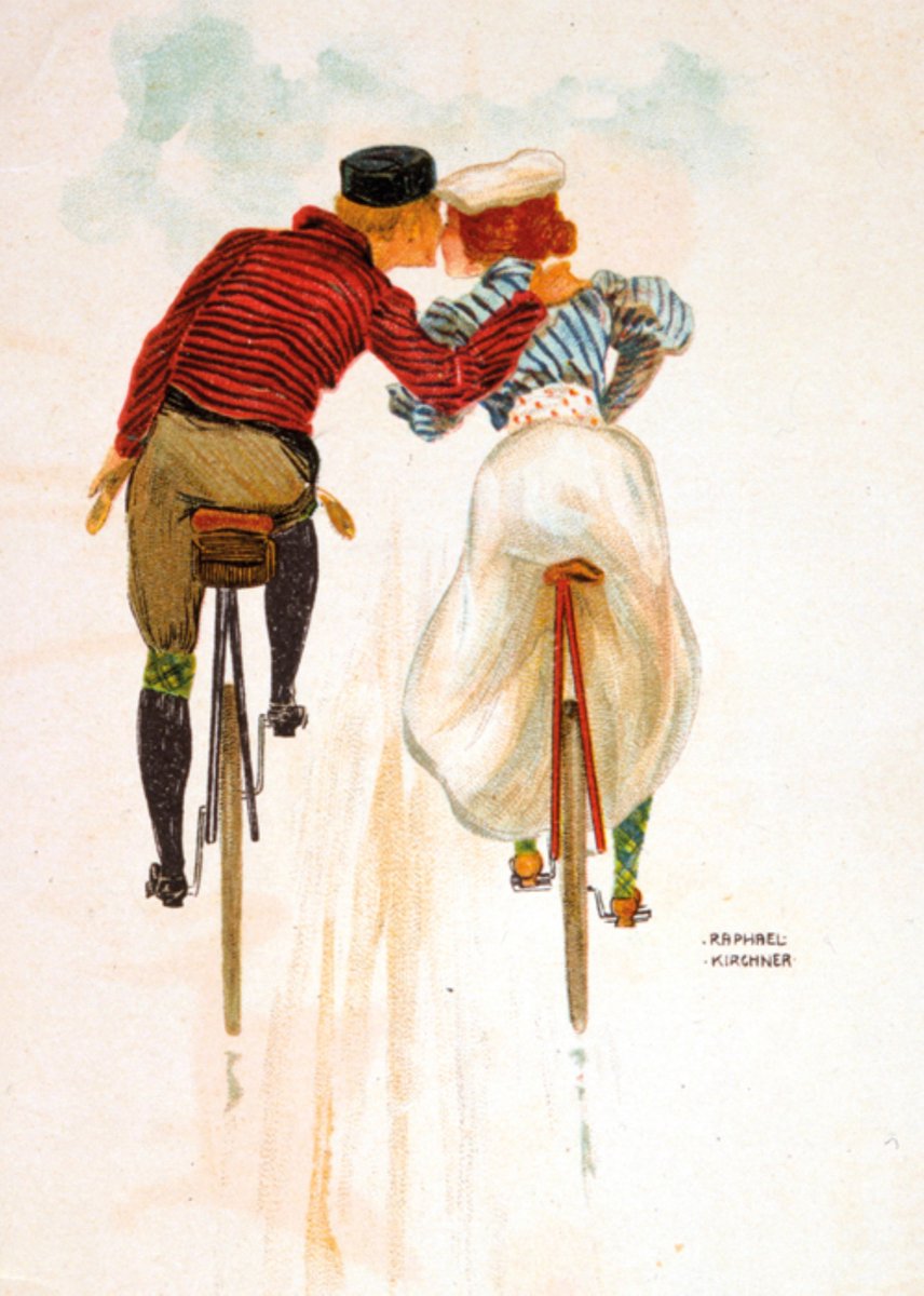 Luxe Wenskaart Artige Kunst a la Carte - Wenskaarten - Kunstkaart - A Couple Kissing While Riding Their Bicycles - Kirchner Raphael - Serie Tracks Art - Artige - Kaart - 1 Stuks - In Folie - Gratis Verzonden - Hoge Afnamekortingen - 12x17cm