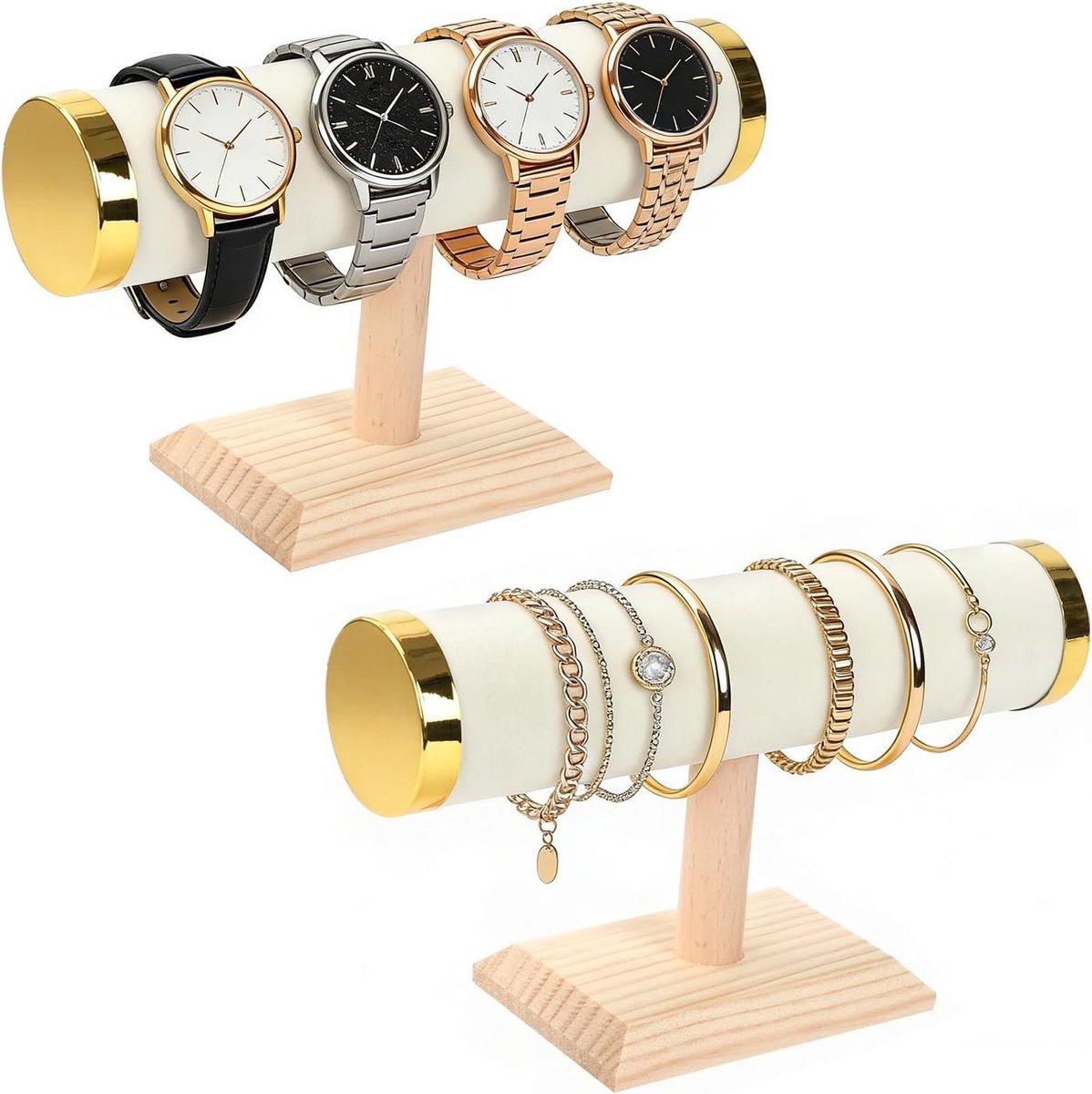 Twee T-vormige armbandhouders voor mannen en vrouwen, juwelenshouder, horloge standaard en organizer voor haaraccessoires en sieraden