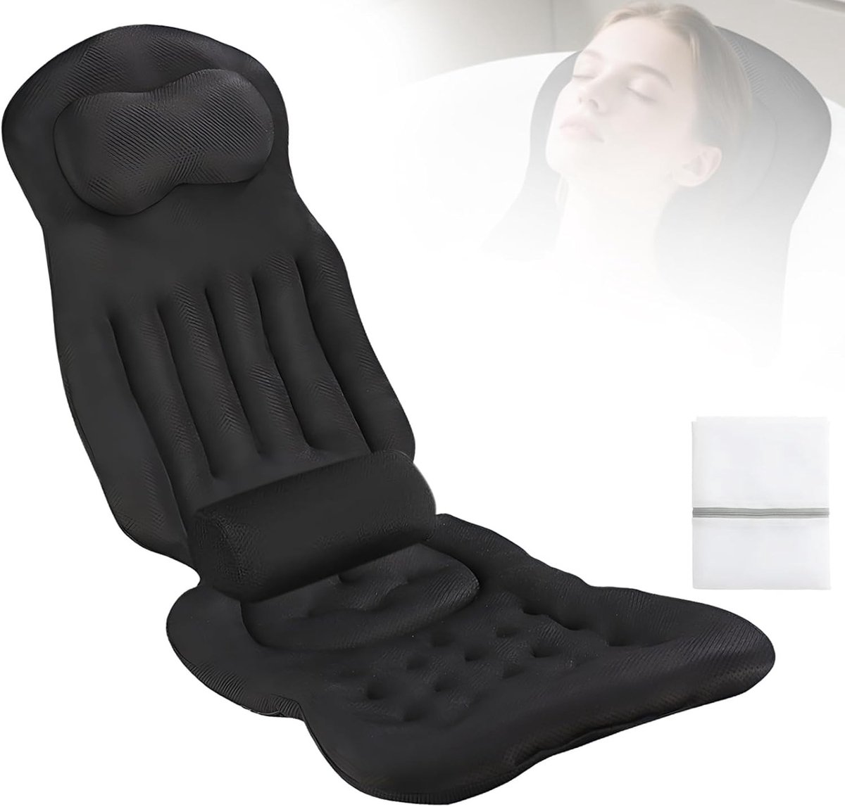 Comfortabele Badkussen met Nek- en Lendensteun - Antislip Suction Cups en Ophanghaak (Zwart) voor Ontspanning en Ondersteuning in Badkuip