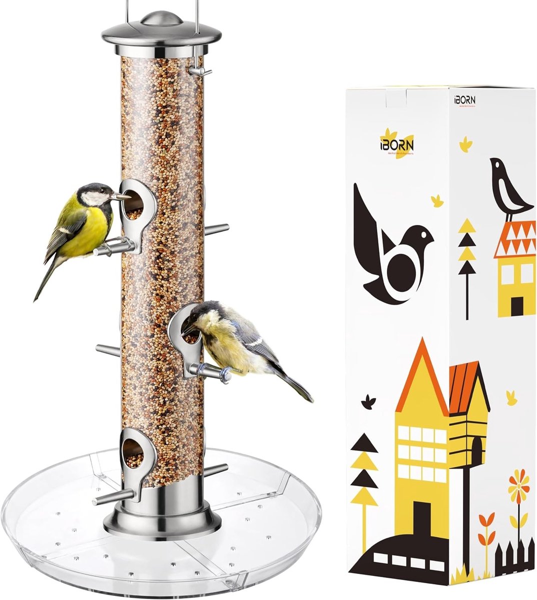Voederstation voor vogels met 6 voederplaatsen, 20 cm voederplateau van aluminium, ideaal voor het voeren van wilde vogels