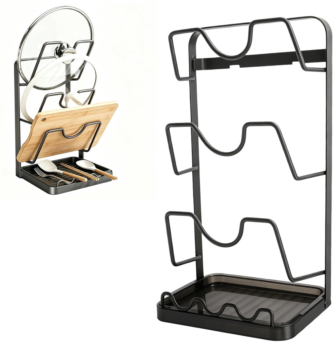 Keukenpotdekselhouder multifunctioneel - grijs - met afneembare lekbak - houdt je keuken georganiseerd - ShopVlot