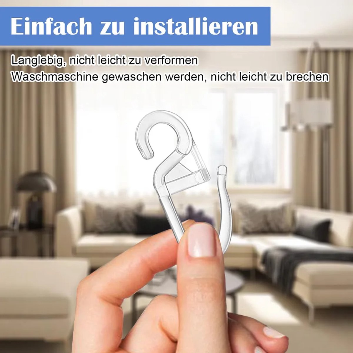 Gordijnhaken, 100 stuks per verpakking, transparante gordijnhaken, hoge stabiliteit, universele cliphaken, Geschikt voor alle soorten gordijnen.