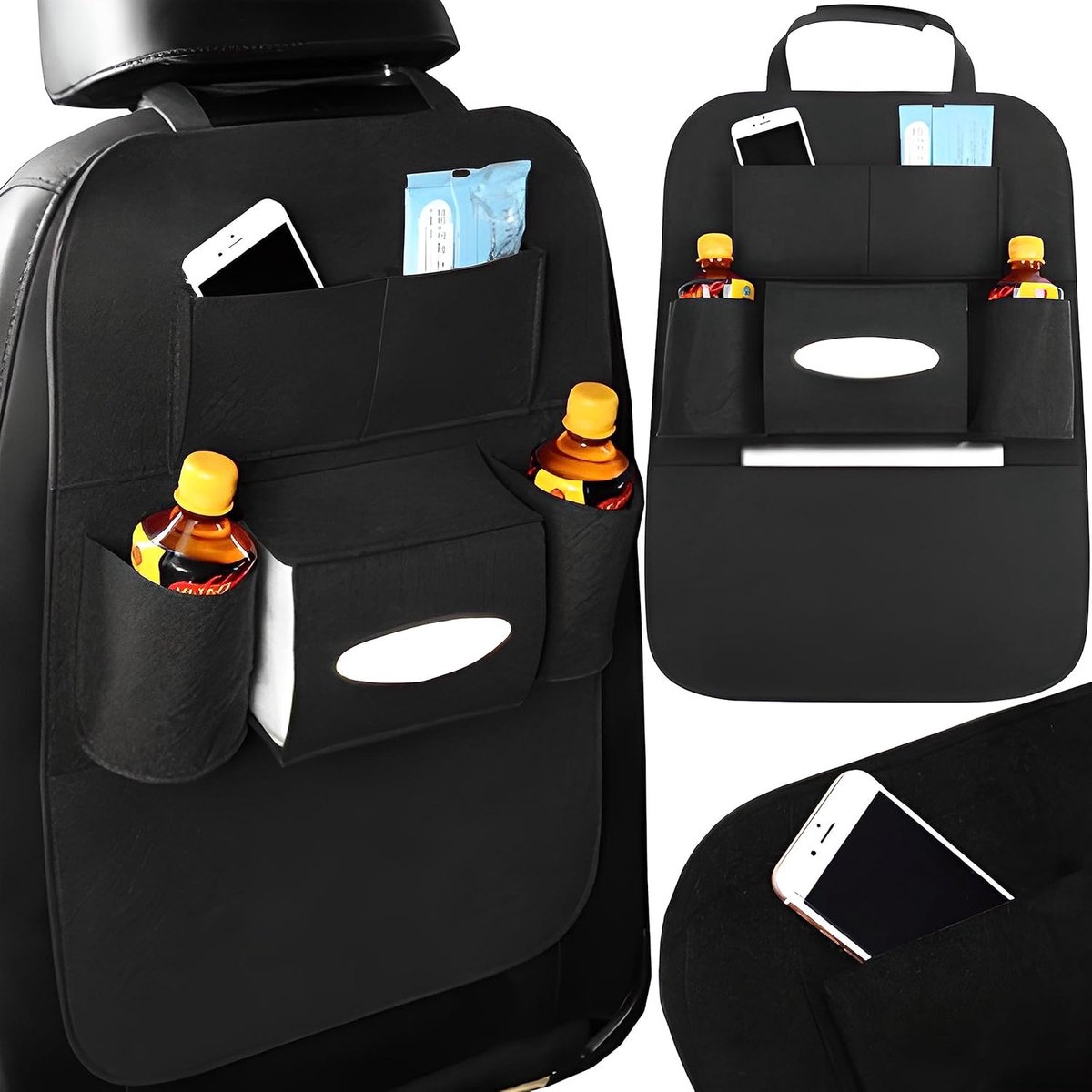 SnelShoppen - Auto Achterbank Organizer, Achtersteun Bescherming voor Kinderen, Ruime Opbergtas, Tablet Houder, Achterbank Bescherming met Groot Opber