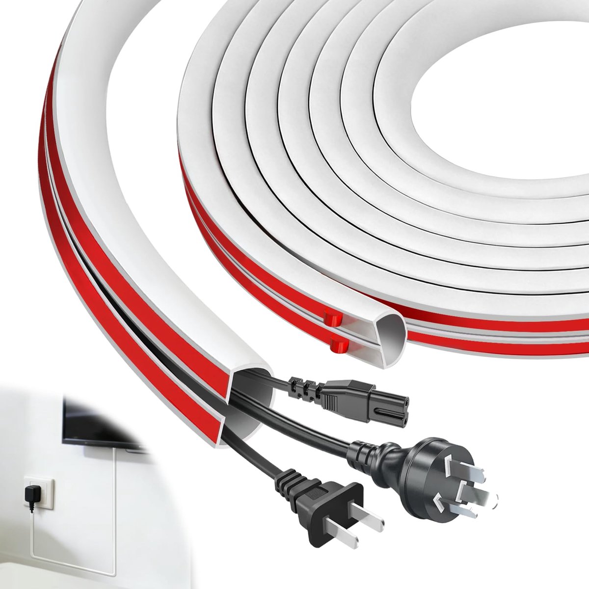 Kabelgoot 6 m halfrond - wit - zelfklevend - verberg kabels voor bescherming - ShopVlot