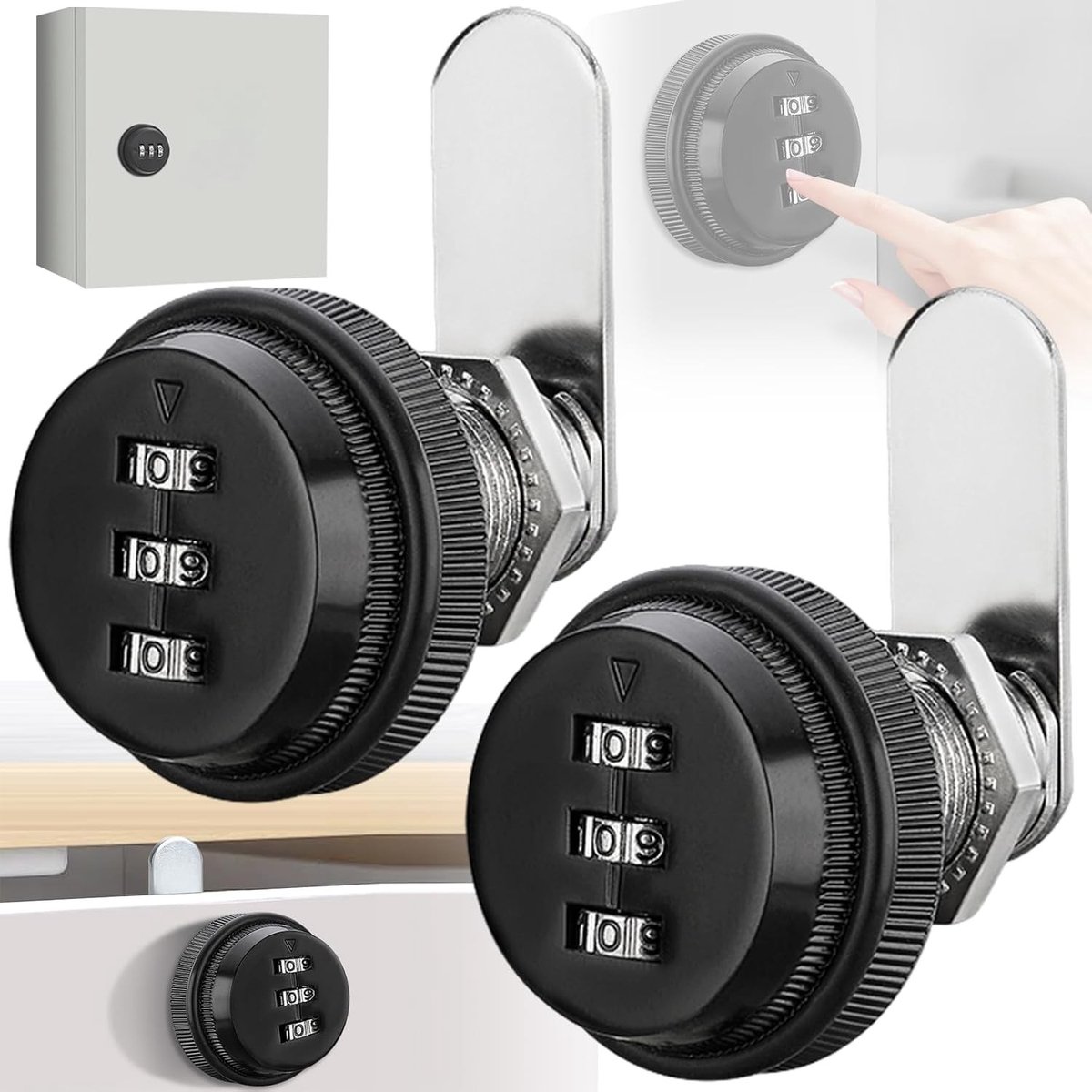 3 Digit Combinatie Slot Set voor Laden en Postbussen, Duurzaam Zinklegering, Veiligheidscode Lock voor Kluisjes en Meubels, 20mm (Zwart)
