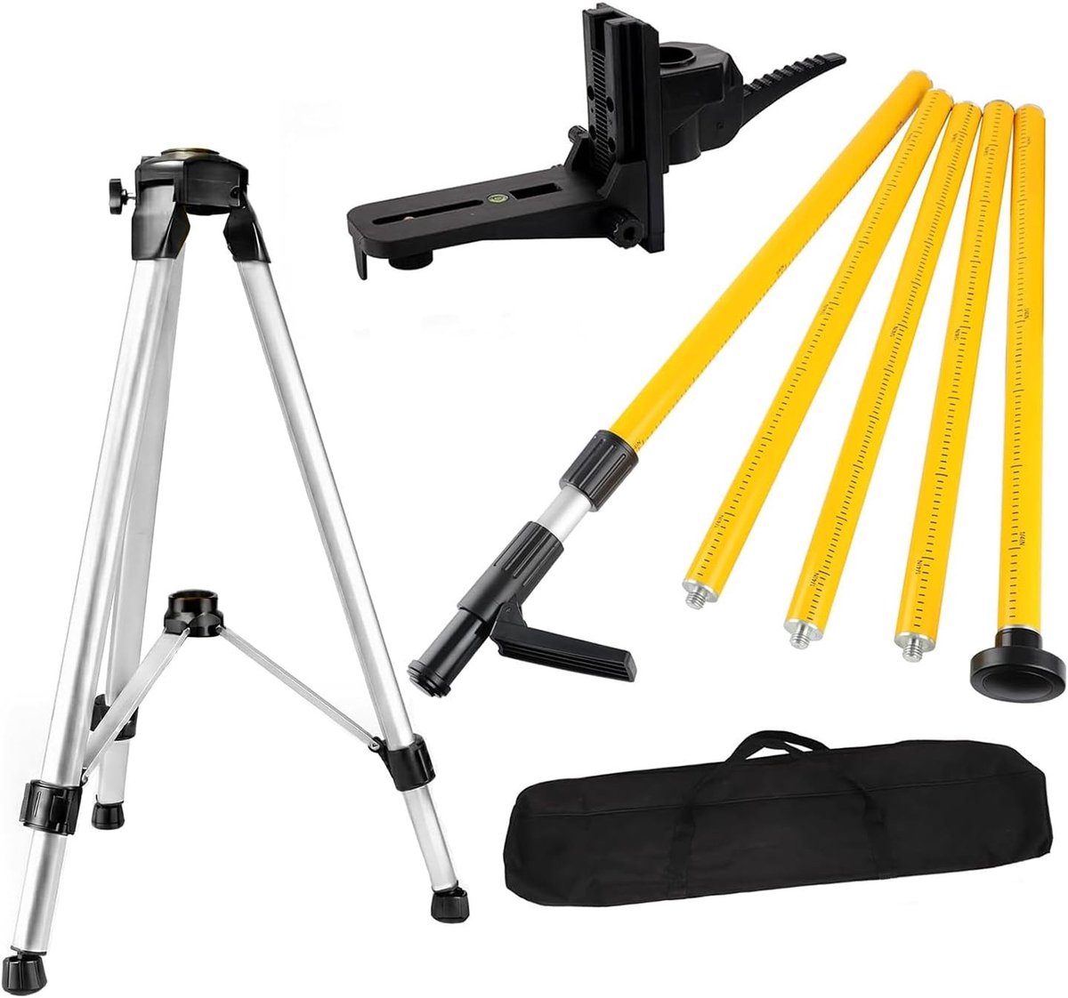Professionele Laserwaterpas met Verstelbare Statief en Telecopische Stang - 3,7 m Hoogte, Geschikt voor Rotatielasers en Accessoires, Inclusief 1/4 Inch en 5/8 Inch Adapter