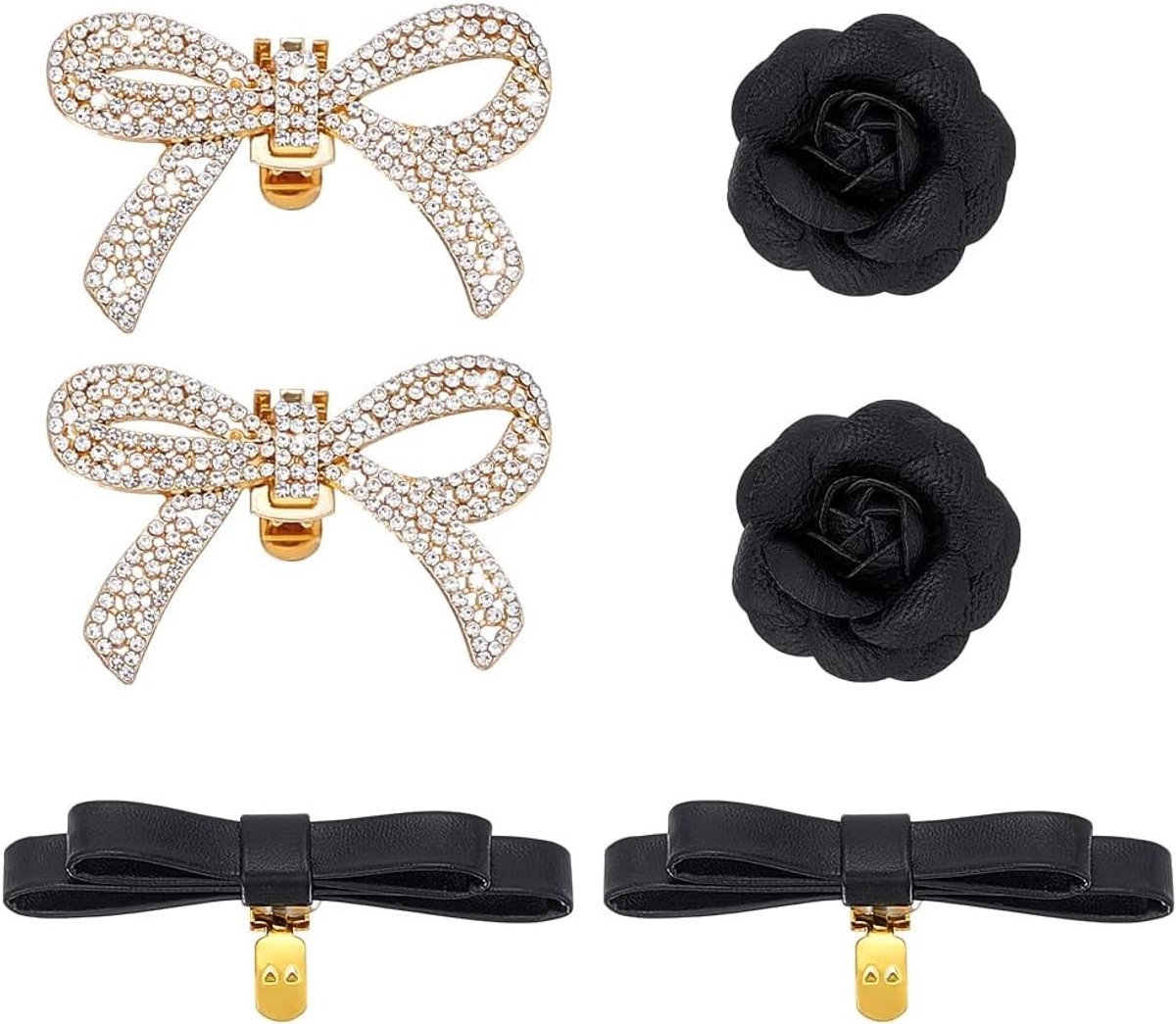 6 Stuks 3 Stijlen Leren Schoen Charms met Strik, Roze Bloem Schoen Buckles en Kristal Bruids Schoen Clips voor Dames, Perfect voor Bruiloft en Sandalen