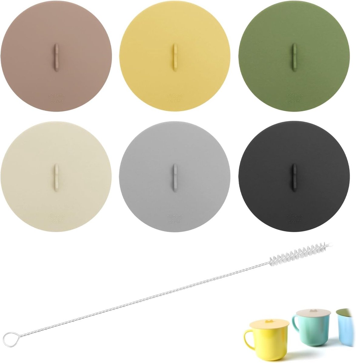 Herbruikbare siliconen deksels voor glazen met rietjesborstel - Set van 6, ideaal voor koffie, thee en biermok, perfect voor elke drinkervaring