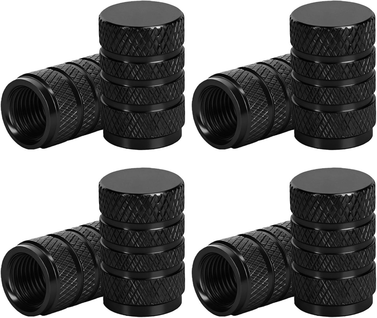 Set van 8 universele ventieldoppen van aluminium, 10 mm, met rubberen ring, roestbestendig en eenvoudig te installeren voor auto, motor, fiets, SUV en vrachtwagen (zwart)