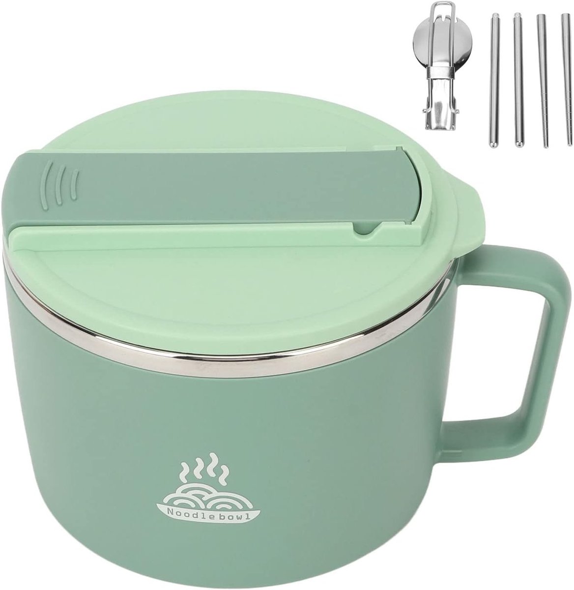 Ramenkom Set met Lepel en Stokjes, 1200ml Roestvrijstalen Soepkom voor Kantoor en Thuis, Ideaal voor Noodles en Groenten