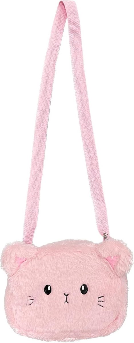 Schattige Pluche Schoudertas voor Meisjes, Kleine Kat Handtas, Zachte Verstelbare Schoudertas, 19 x 15 x 2 cm, Perfect voor Kinderen en Dagelijkse Gebruik