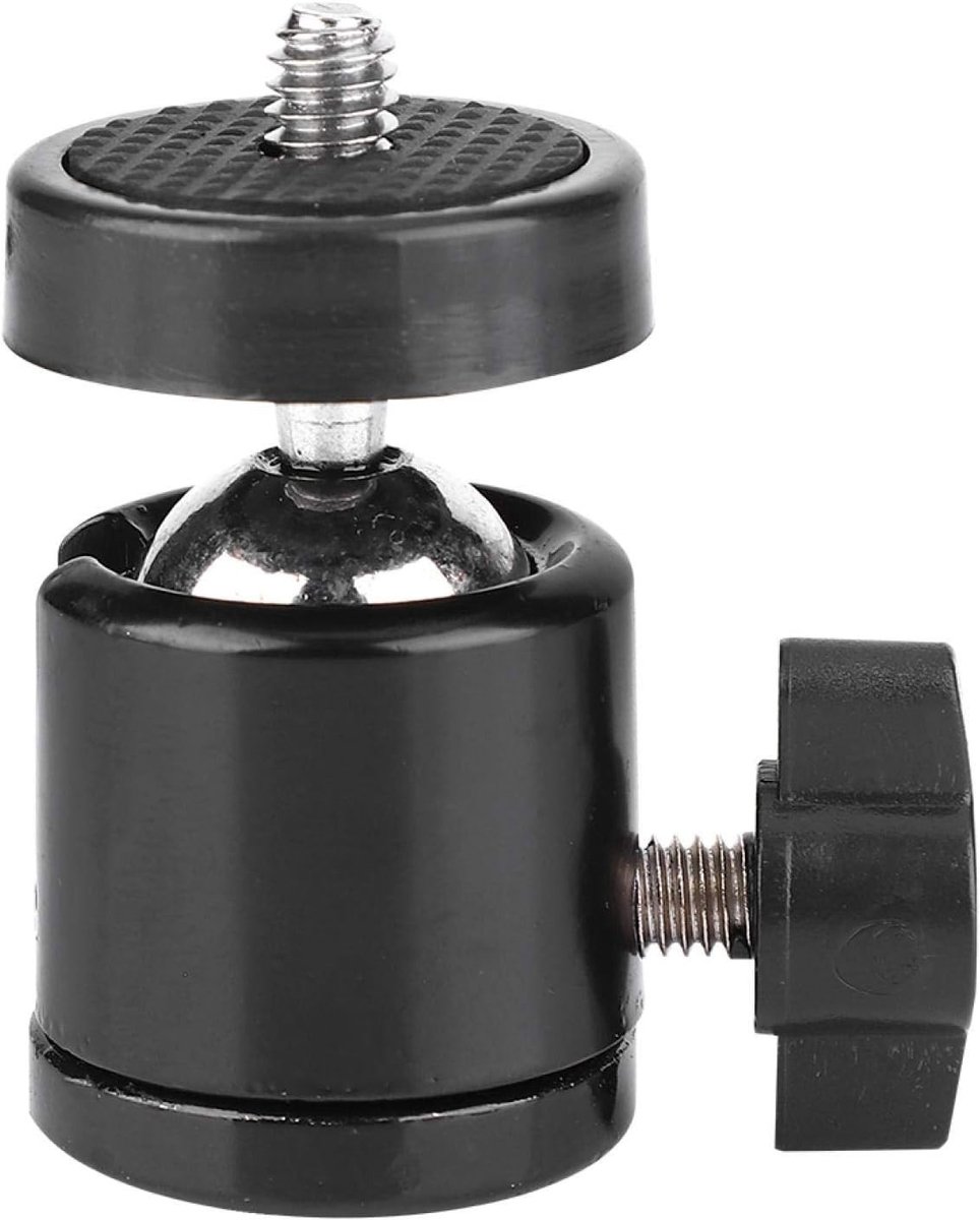 Lichte mini balhoofd voor camera, aluminium legering, geschikt voor statieven en monopods, zwart geoxideerd oppervlak