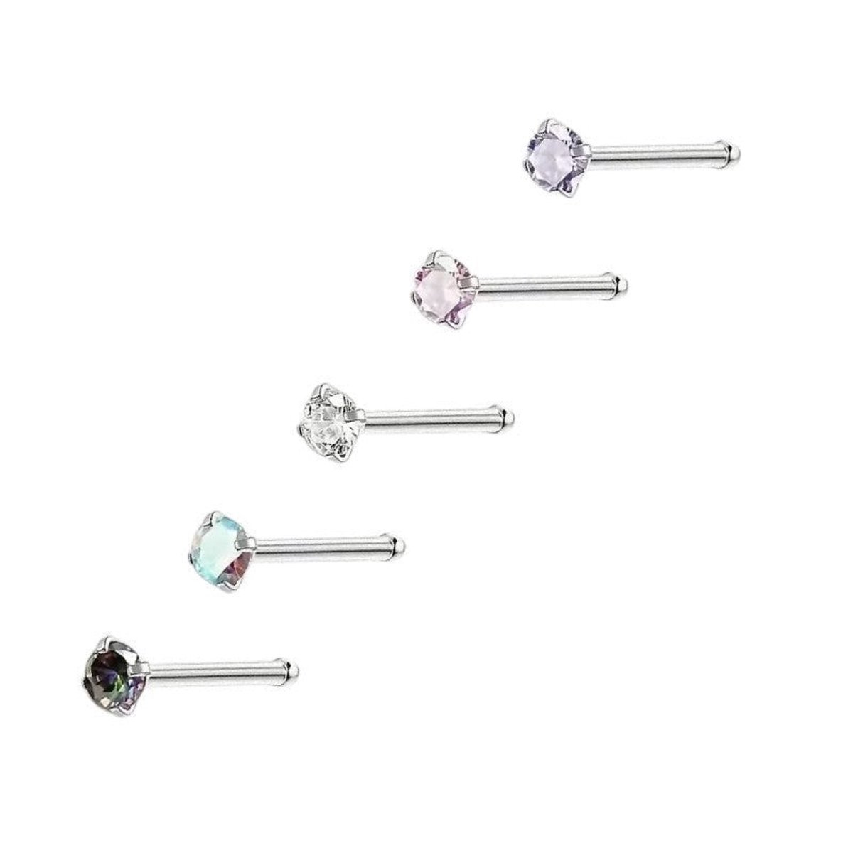Stalen Neuspiercing Ronde Zirkonia 2mm – Recht Staafje – Paars
