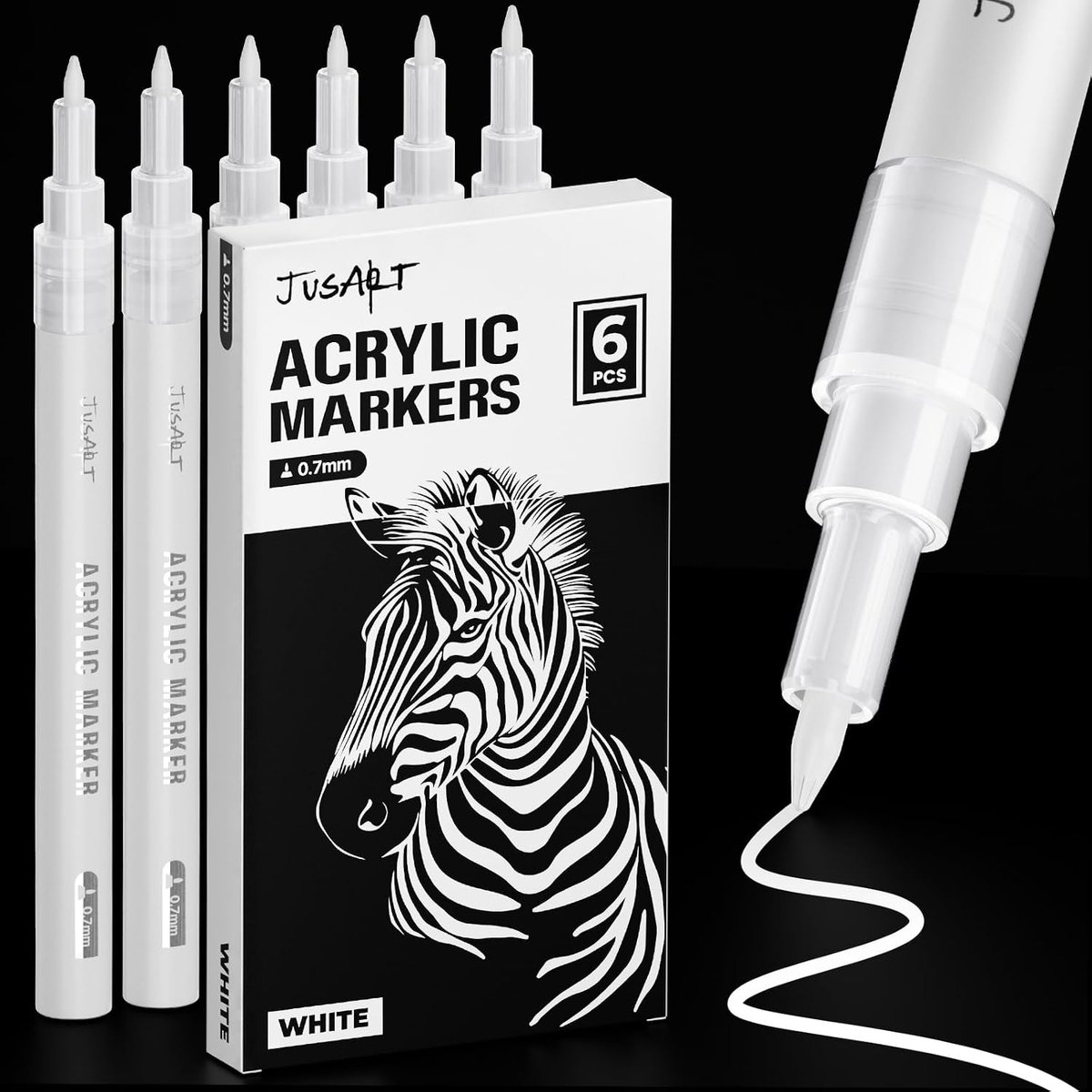 Acrylstiften 0,7 mm - witte set van 6 - fijne punt - ideaal voor kunstprojecten - ShopVlot