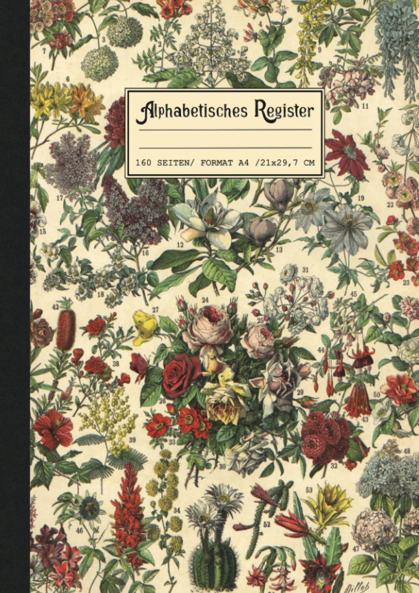 Notitieboek A4 - 160 gelinieerde pagina's - Index van A tot Z - Vintage botanische kaft - ShopVlot
