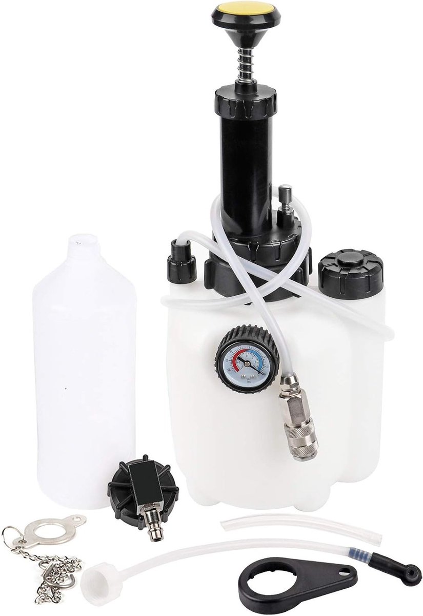 Handleiding voor Koppeling en Remvloeistof, Luchtventilatieset met 3L Handdrukpomp, 1L Extractor Fles en Adapter Caps voor Master Cylinder