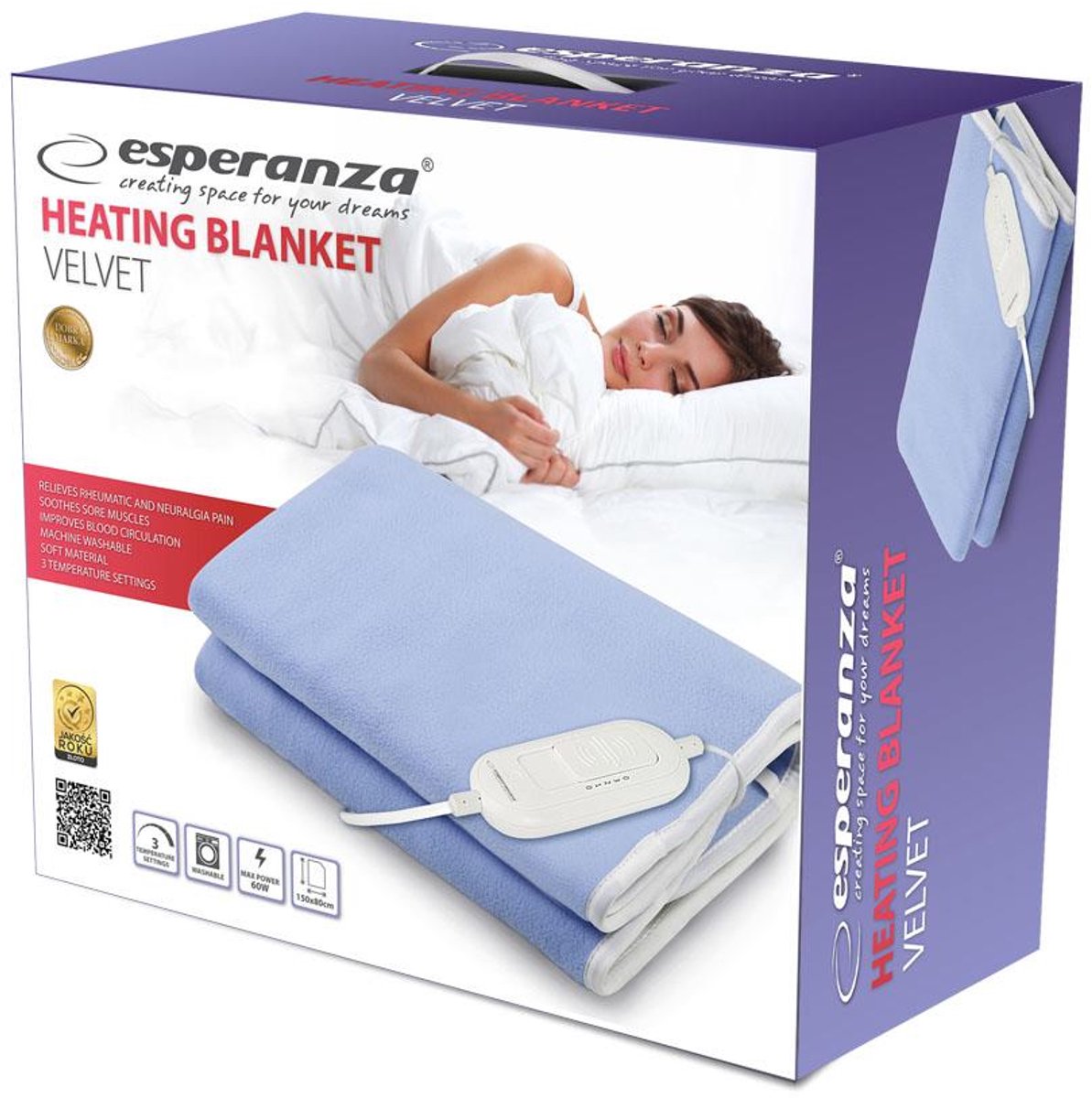 Esperanza EHB001 Warmtedeken - Elektrische Deken - Verwarmingsdeken - Velvet - 150x80 cm – foto 3