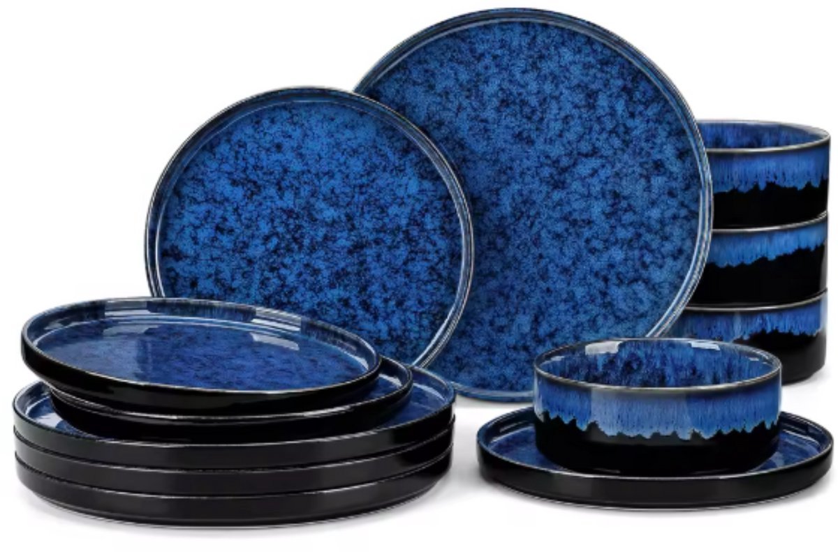 Serviesset 12 delig Blauw - 4 persoons, Marine blauw en Dinerborden - Voor Diner, Keuken, Dagelijks Gebruik en Ontbijt
