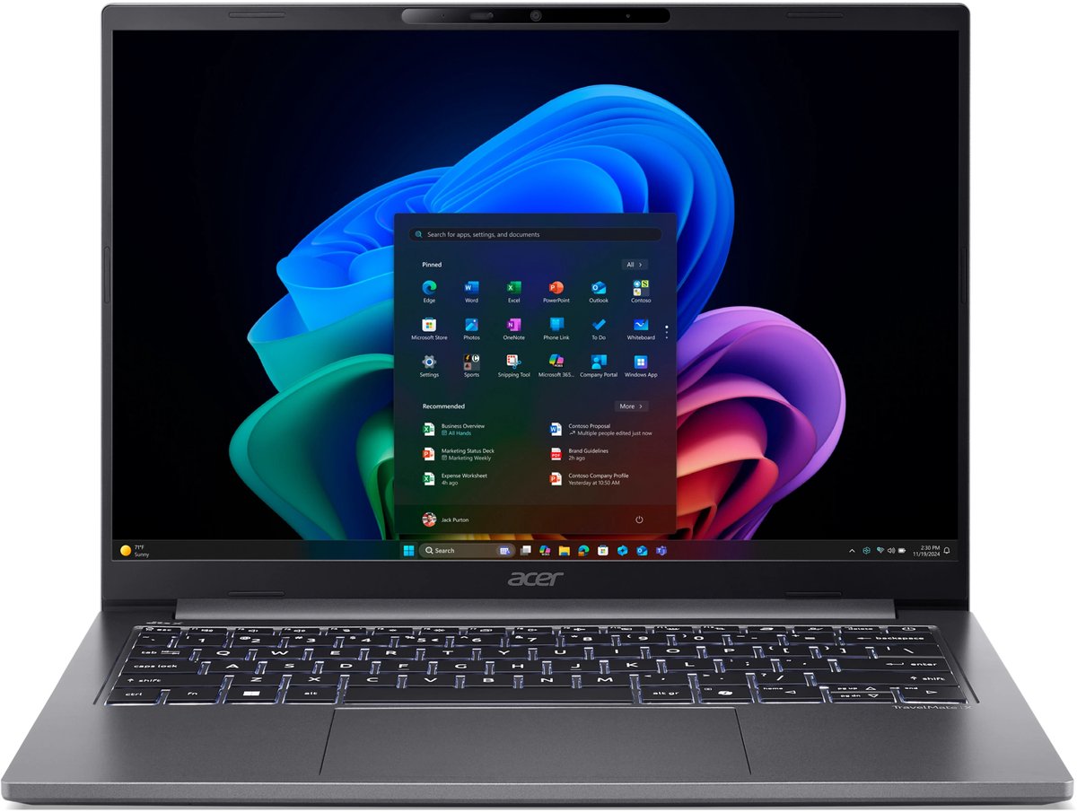 Acer TravelMate X4 14 AI TMX414-51-TCO-53GC Copilot+ PC Intel Core Ultra 5 226V Laptop 35,6 cm (14") WUXGA 16 GB LPDDR5x-SDRAM 1 TB SSD Wi-Fi 7 (802.11be) Windows 11 Pro Grijs