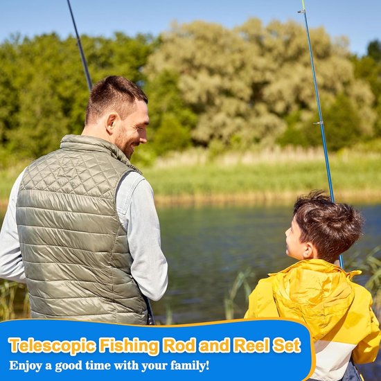Kinderhengel Set Compleet 45 cm - 180 cm - Telescopische Vishengel met Werpmolen en Draagtas - Visset voor Beginners en Kinderen - Hengelsport Cadeau voor Jongens en Meisjes - Blauw — afbeelding 5