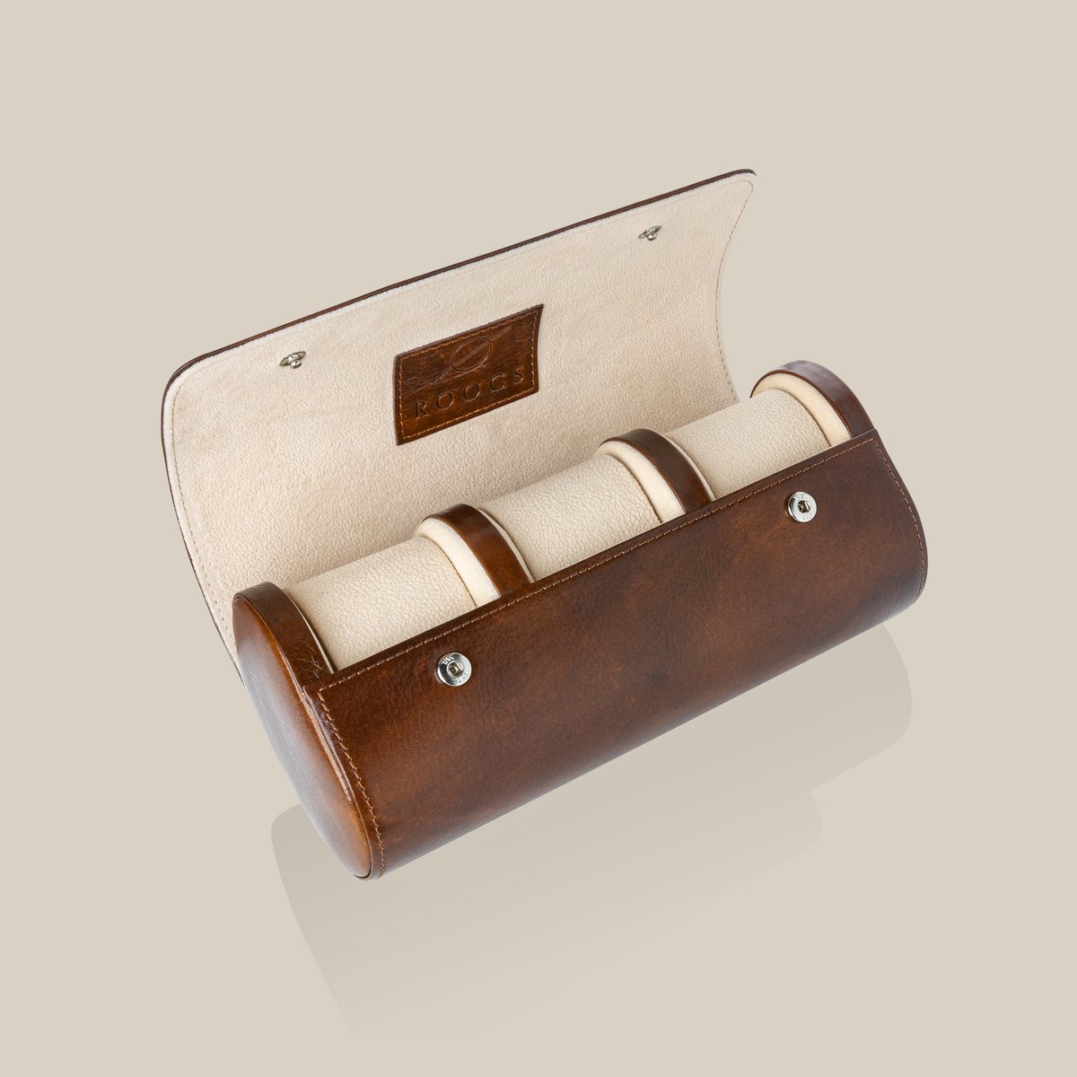 Luxe Lederen Travelcase Bruin voor 3 Horloges Roogs - Horloge Etui - Luxe Opbergdoos - Watchroll - Horlogebox
