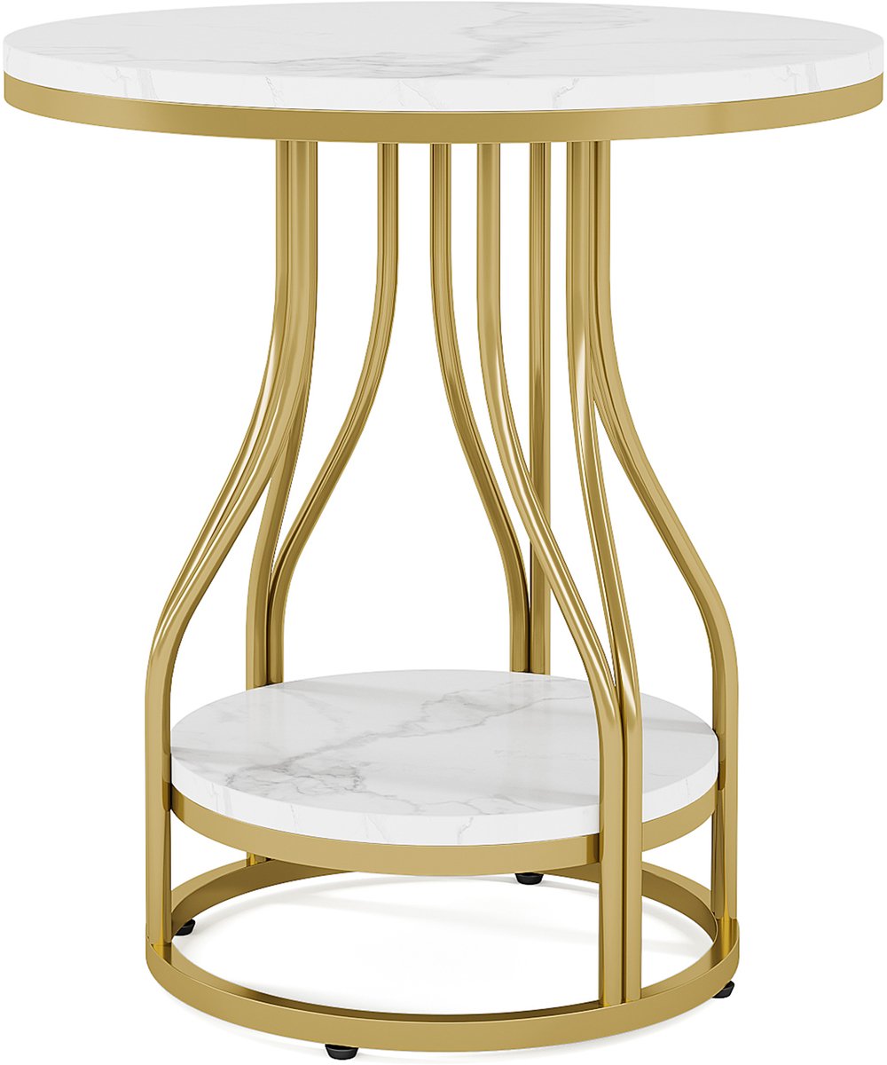 DMG Supply Bijzettafel - Rond - 2 Lagen - 50 x 50 x 59 cm - Wit en Goud - Marmerlook