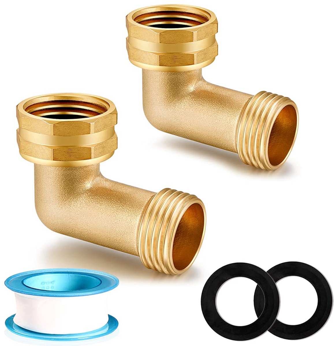 SnelShoppen - Tuinslang Elleboogconnector 90 Graden Massief Messing Buisfittingen Slangelleboog 3/4" FHT x 3/4" MHT voor Tuin en Watergebruik