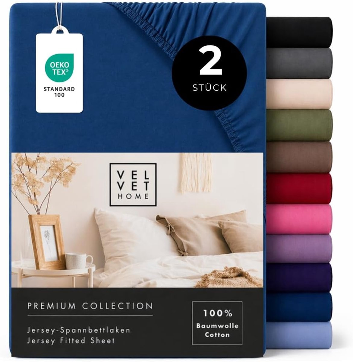 SnelShoppen - 2-Pack Hoeslakens 90x200cm 100% Kammgaren Katoen Jersey Hoeslaken voor Matrassen tot 25cm Hoog, OEKO-TEX, Makkelijk Onderhoud, Elastisch