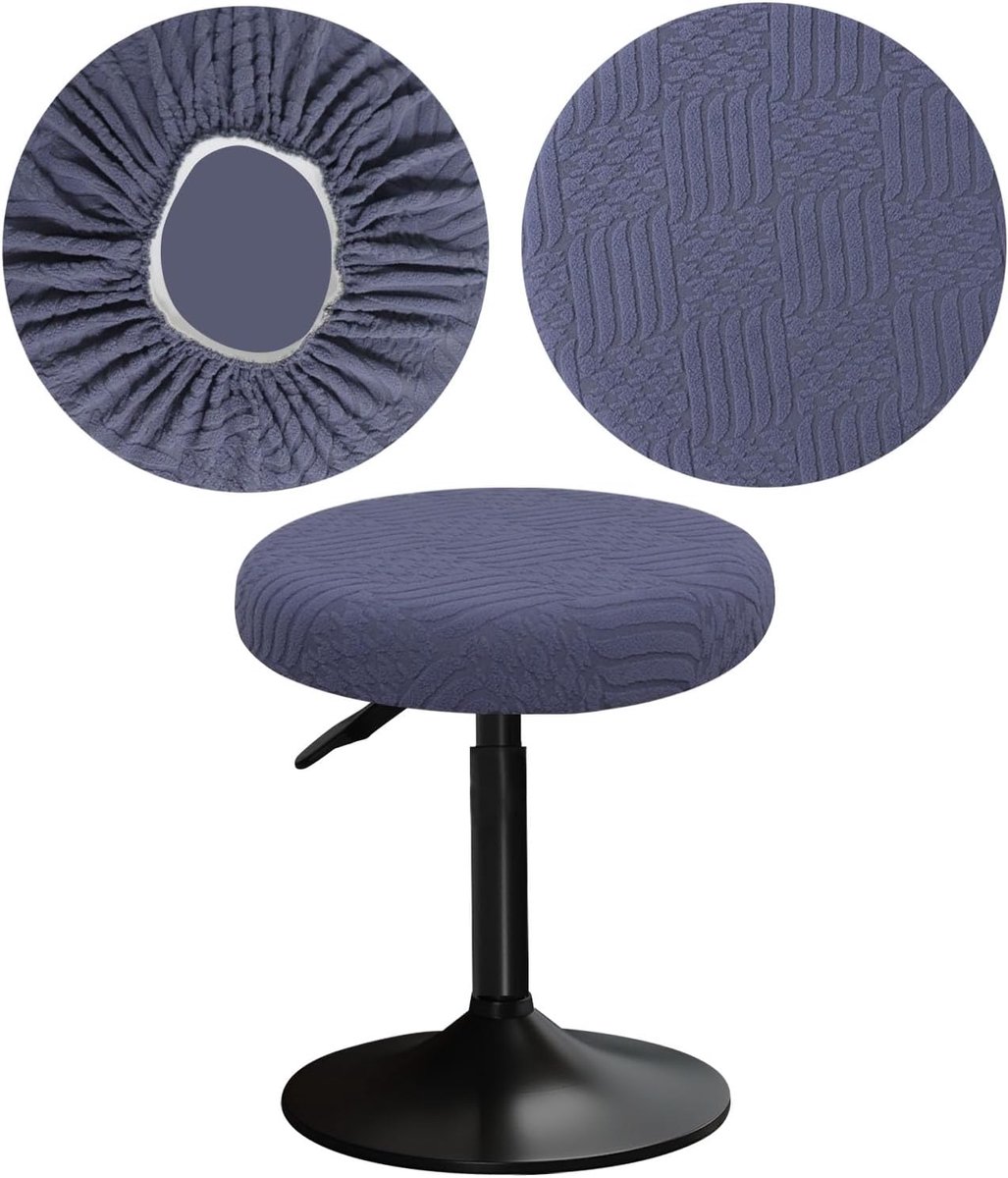 SnelShoppen - Zachte Elastaan Krukhoezen 30-40cm met Jacquard Patroon, Ronde Stoel Covers, Verwijderbaar en Wasbaar, Donkergrijs, 1 Stuk