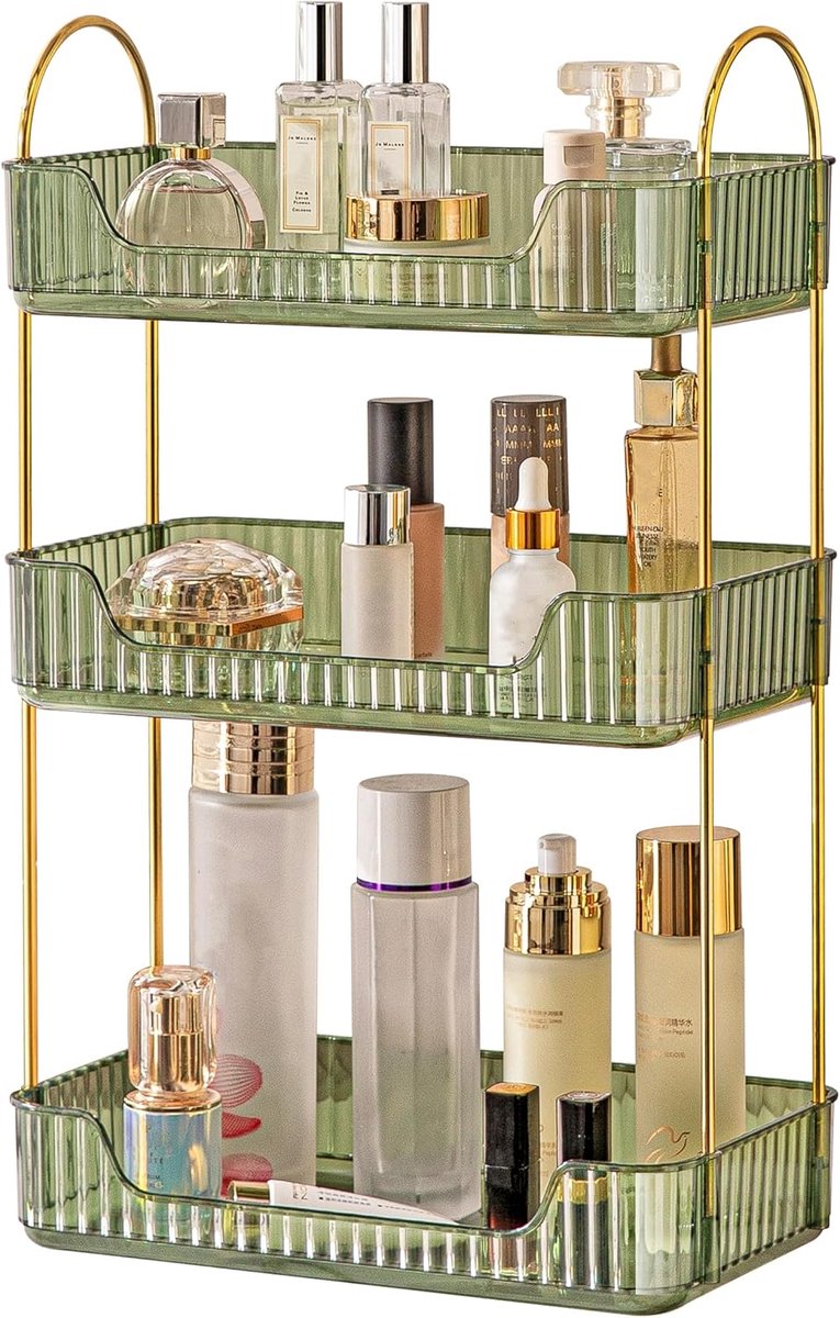 SnelShoppen - Badkamer Organizer, Make-up Bins, Washbasin Organizer, Cosmetica Plank, Huidverzorging Producten, Parfums (3 Niveaus, Groen)