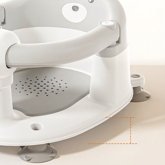 Babybadstoel - Antislip badkruk - Babybadzitje - Babybadaccessoire - 6 maanden en ouder - Met zuignappen - Veilig en draagbaar - Geschikt voor peuters en pasgeborenen - Berenprint - Grijsachtig wit — afbeelding 5