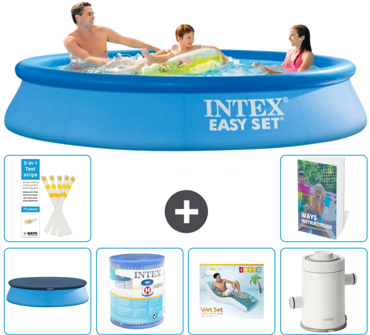 Intex Rond Opblaasbaar Easy Set Zwembad - 305 x 61 cm - Blauw - Inclusief Afdekzeil - Filter - Loungebed - Zwembadfilterpomp - 7-delig