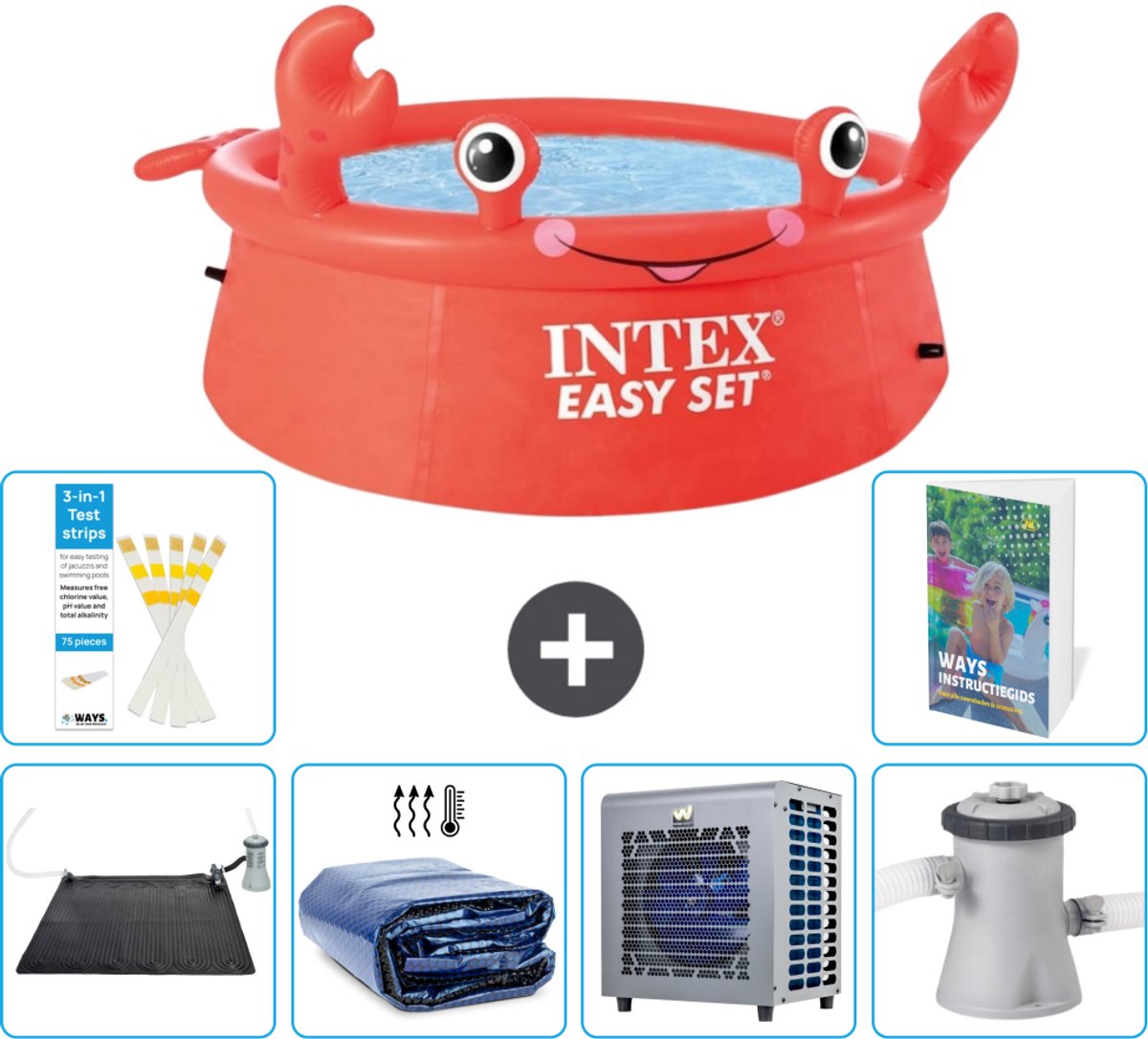 Intex Rond Opblaasbaar Easy Set Zwembad - 183 x 51 cm - Rood - Krab - Inclusief Solar Mat - Solarzeil - Warmtepomp - Zwembadfilterpomp - 7-delig
