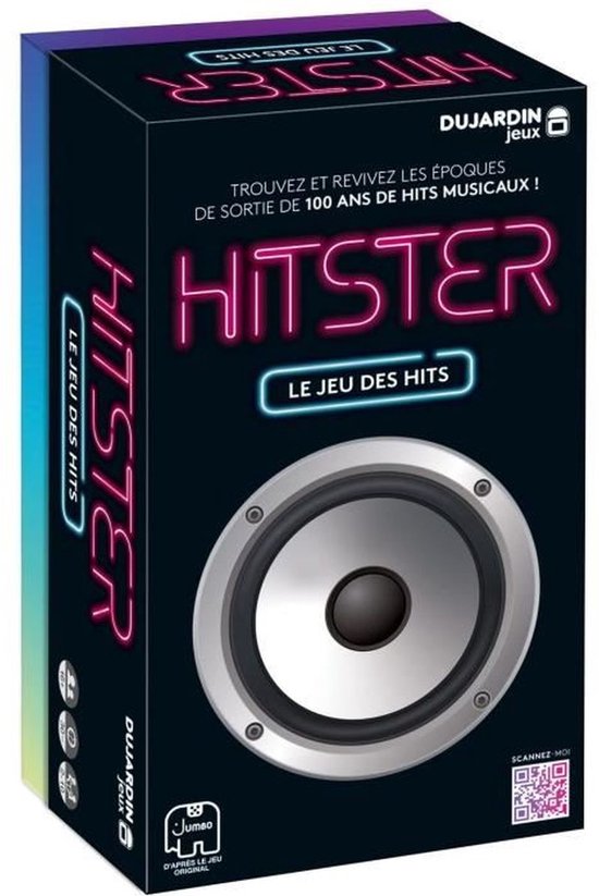 De doos van het spel Hitster, met een afbeelding van een luidspreker.