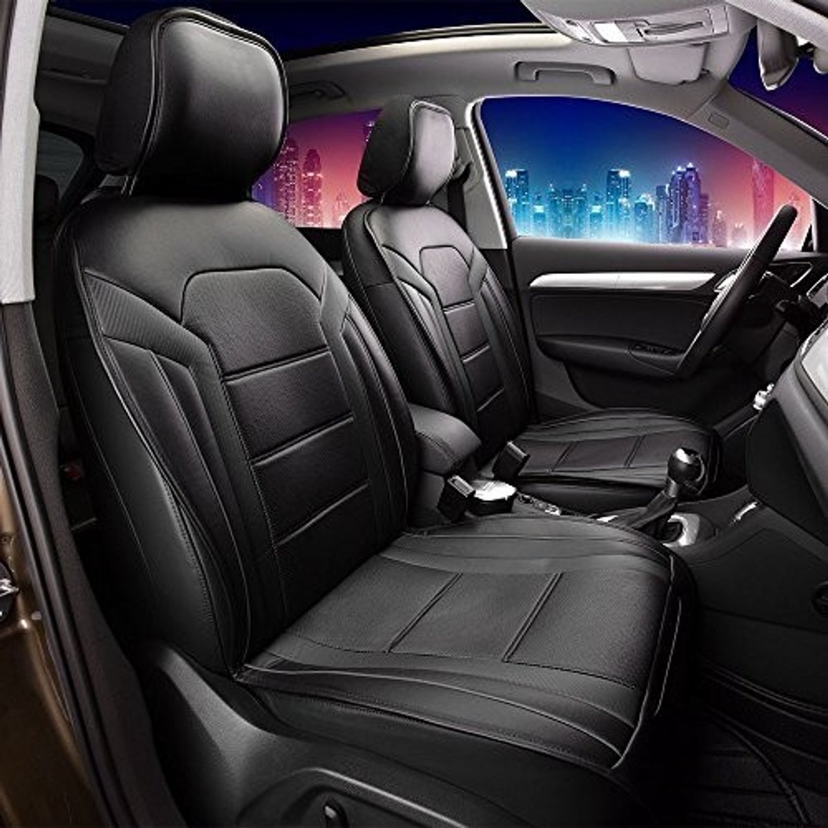 Omgoods - Zwart Faux Leer Auto Stoelkussens Set - Airbag Compatibel