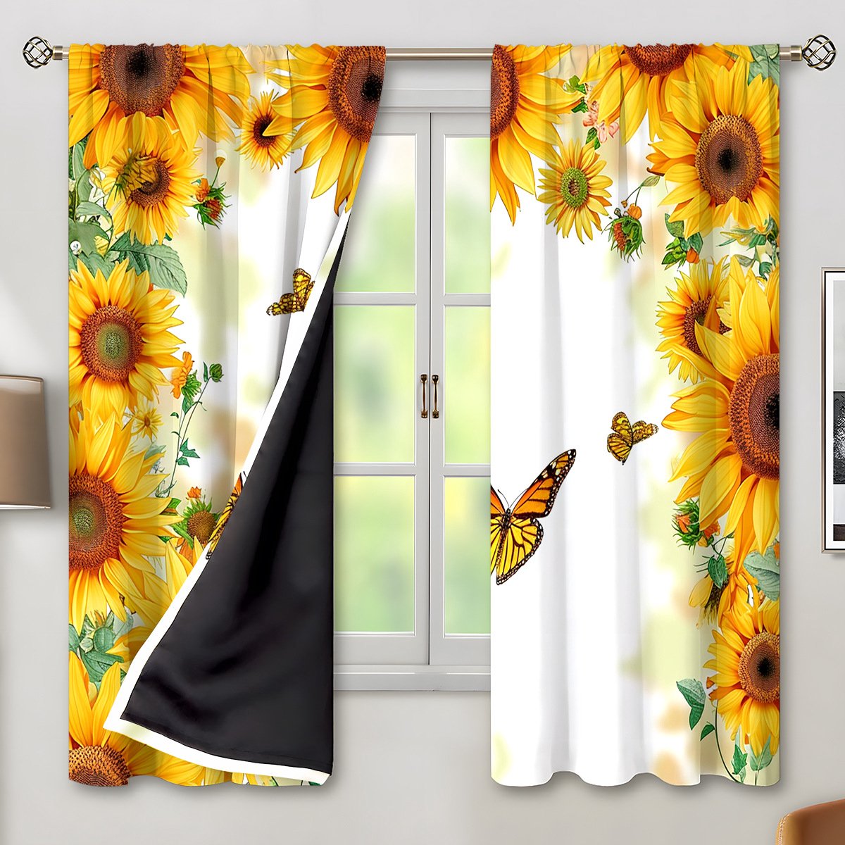 Verduisteringsgordijn - 2 Panelen - 75x166cm - Zonnebloemmotief - Thermisch Geïsoleerd - voor Woonkamer en Slaapkamer