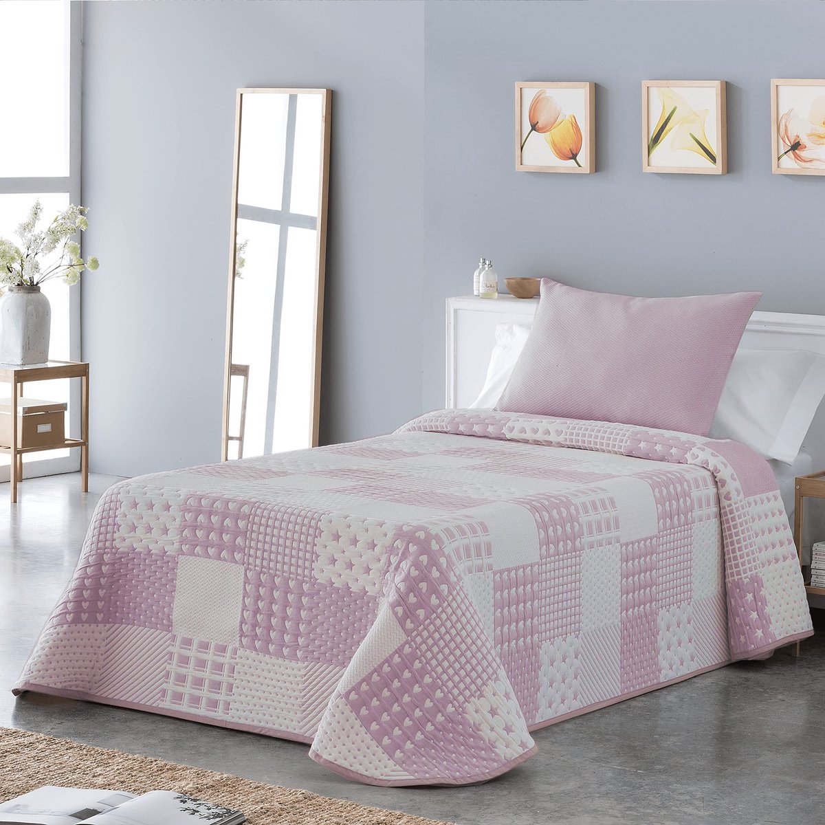 Omgoods - Bright Bedsprei Sofia 21 - Elegante Patchwork, 250 x 270 cm, Roze