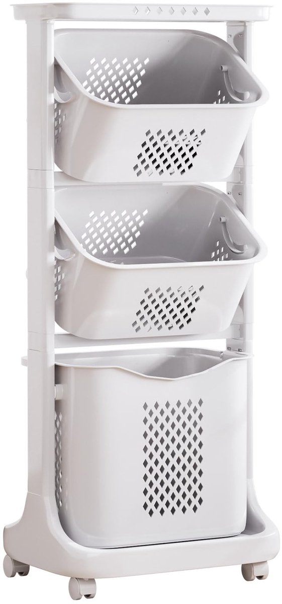 Omgoods - Wasmand op Wielen met 4 Niveaus en 3 Opbergmanden