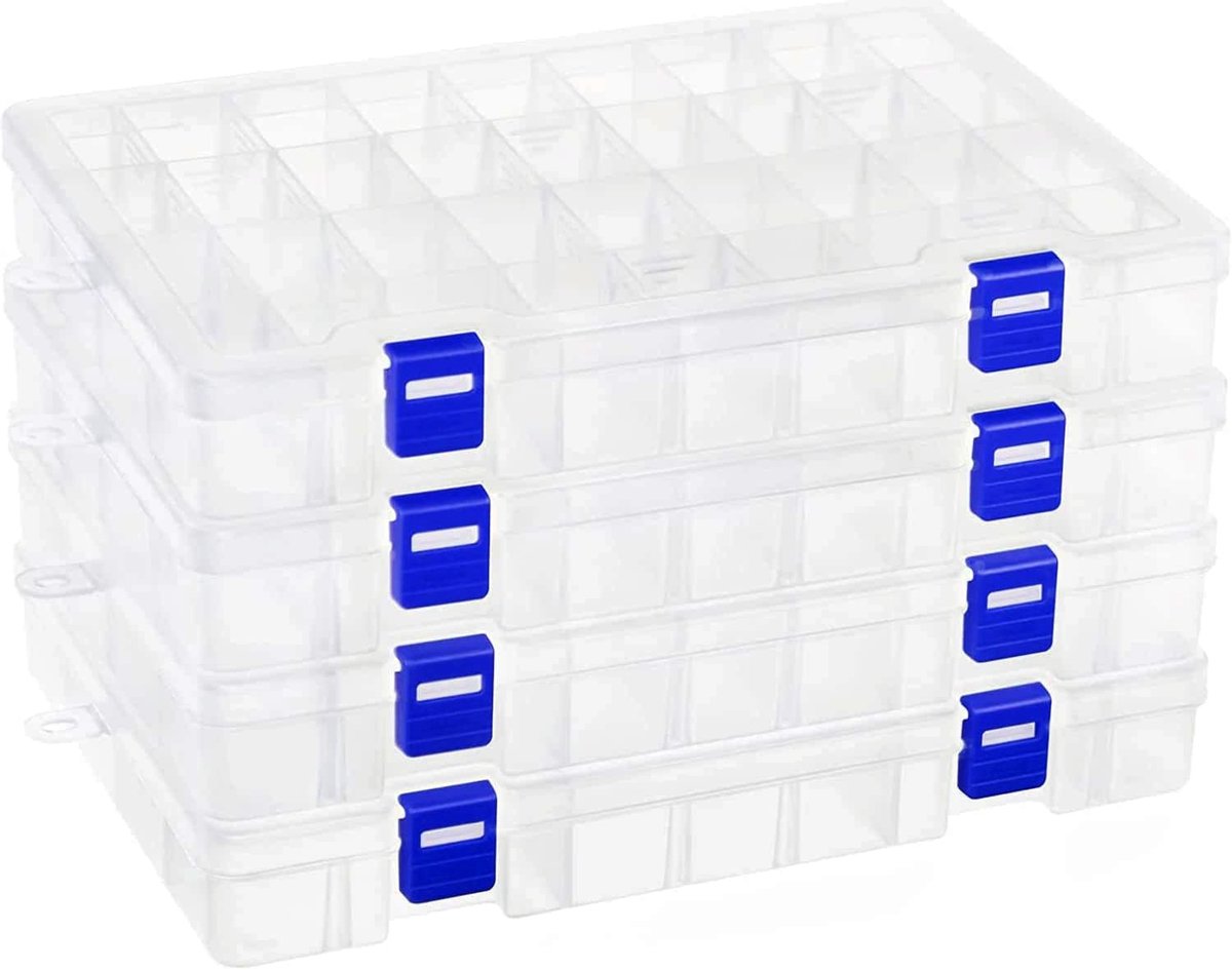Omgoods - Opbergdoos voor Sieraden - Verstelbaar Plastic met 34 Compartimenten