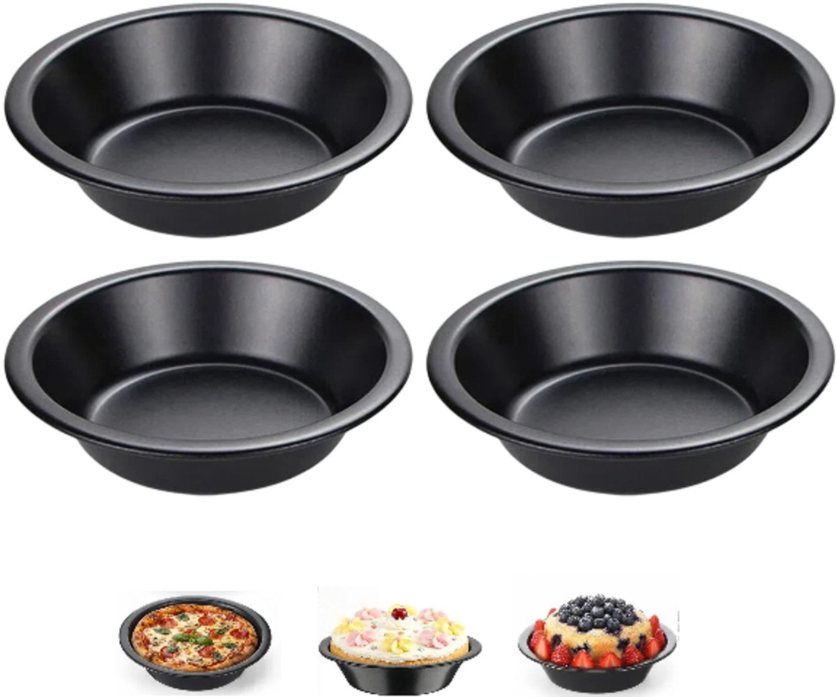 4 stuks - Taartvorm - Ronde taartvorm - Hamburgerbroodjesvorm - Cakevorm voor in de oven - Ronde bakvorm - 12,5 x 3 cm - Zwart - Stapelbaar - Perfect voor het bakken van taarten, vlaaien, cakes en desserts