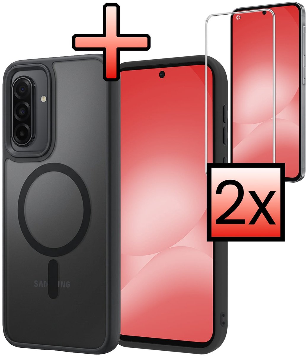 Hoesje - Met 2x Screenprotector - Geschikt voor Samsung Galaxy A56 - Magsafe Compatible - Sterk & Shockproof - Back Cover - Shock Proof Case - Telefoon Hoes - Zwart