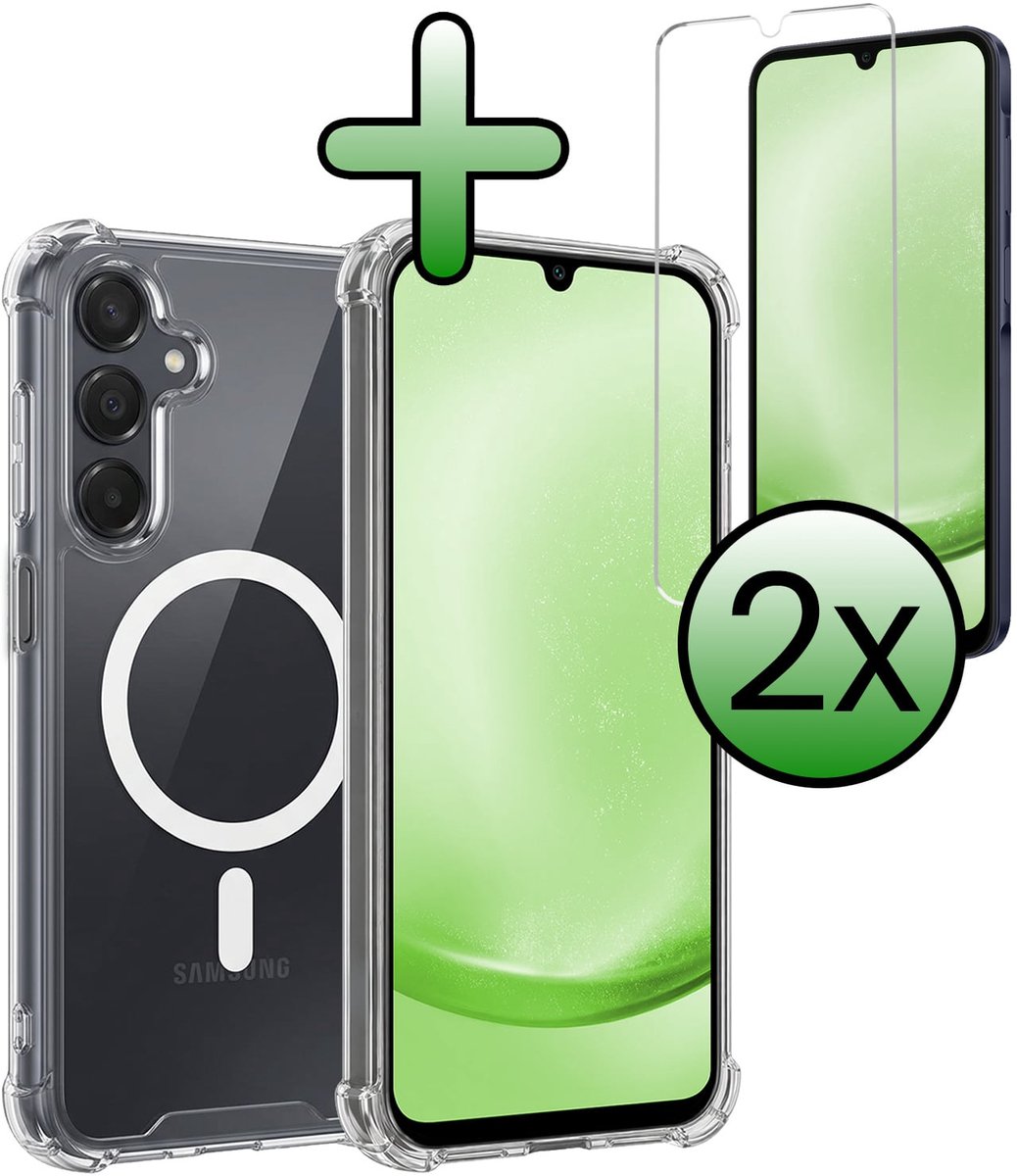 Hoesje Met 2x Screenprotector - Geschikt voor Samsung Galaxy A25 - Magsafe Compatible - Sterk & Shockproof - Back Cover - Shock Proof Case - Telefoon Hoes - Transparant