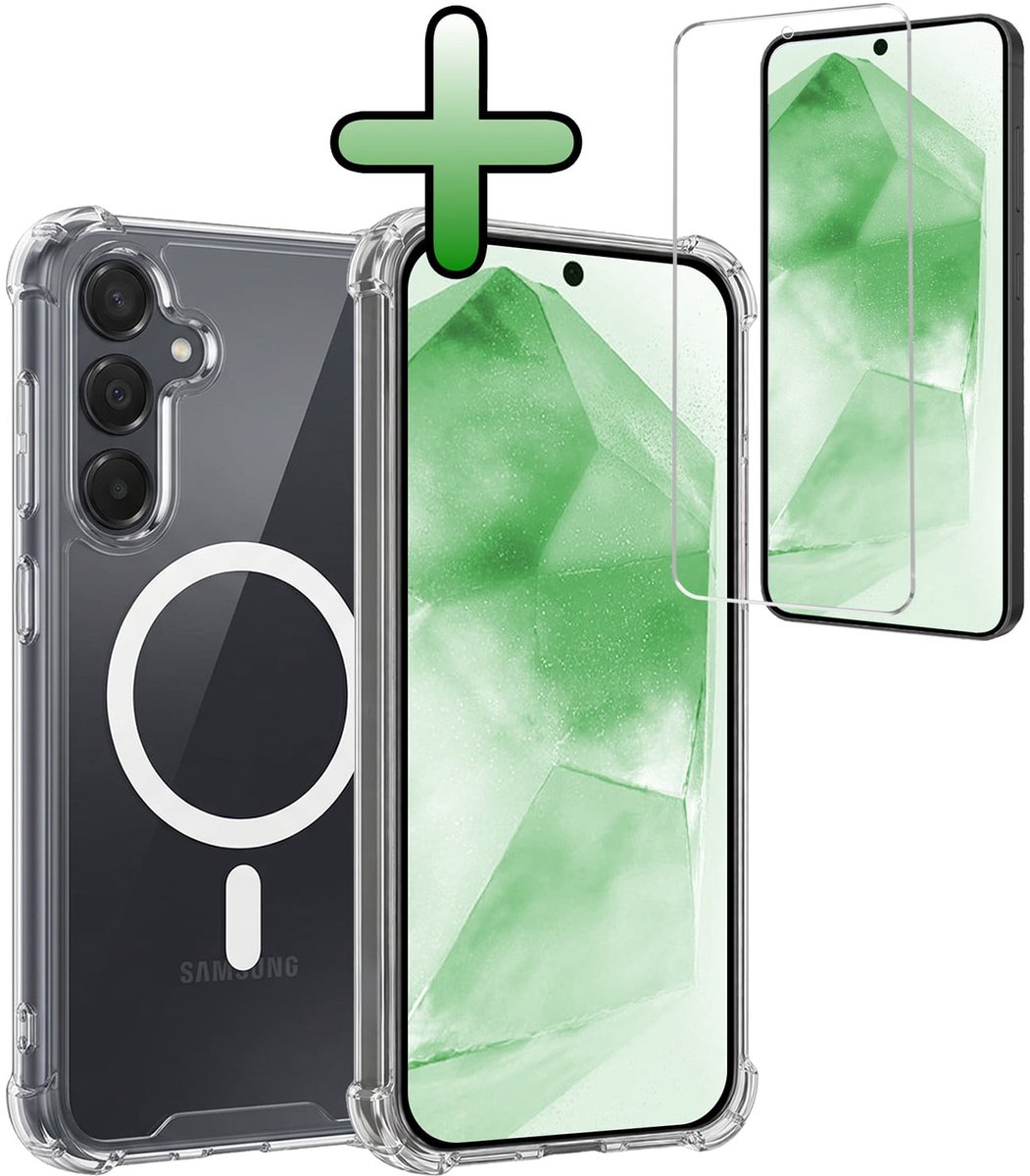 Hoesje Met Screenprotector - Geschikt voor Samsung Galaxy A55 - Magsafe Compatible - Sterk & Shockproof - Back Cover - Shock Proof Case - Telefoon Hoes - Transparant