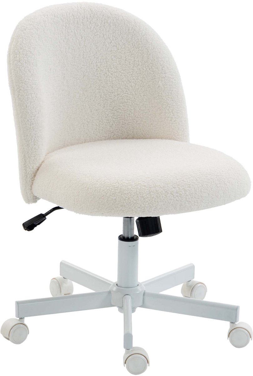 Bureaustoel schrijfstoel make-upstoel 50x57x75-85 cm beige zachte ademende pluche stof hoogteverstelbaar kantelbaar en schommelend 360 graden draaibare stille wielen armleuningenloos ontwerp geschikt voor studeerkamer slaapkamer en kantoor