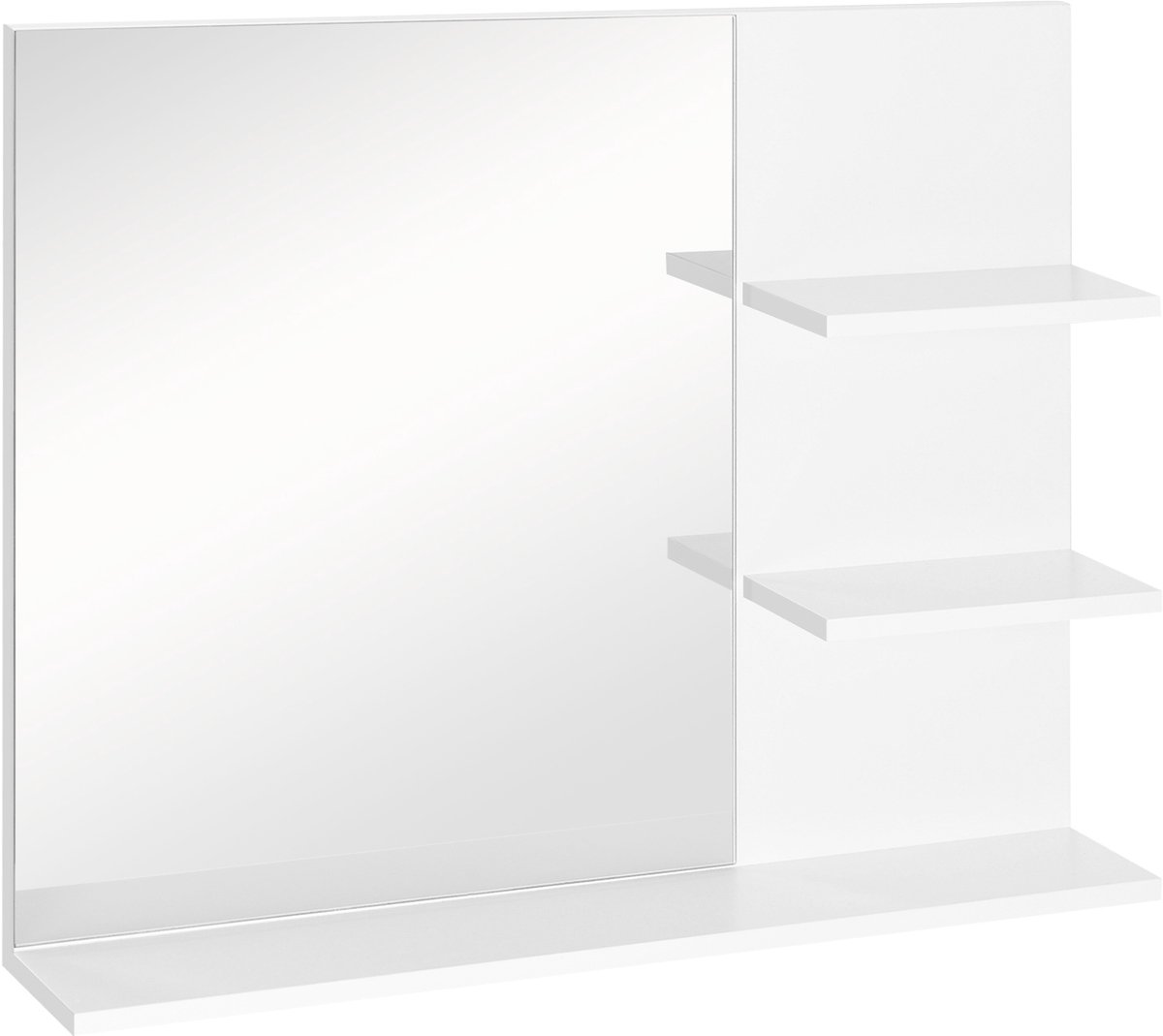 Badkamerspiegel met opbergplanken, 2 zijplanken + 1 onderste plank - met installatiekit - wit MDF